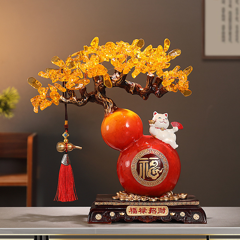 Tượng Hồ Lô Mèo Thần Tài May Mắn Cây Tiền, Quà Tặng Tân Gia Khai Trương Sinh Nhật Decor Nhà Cửa