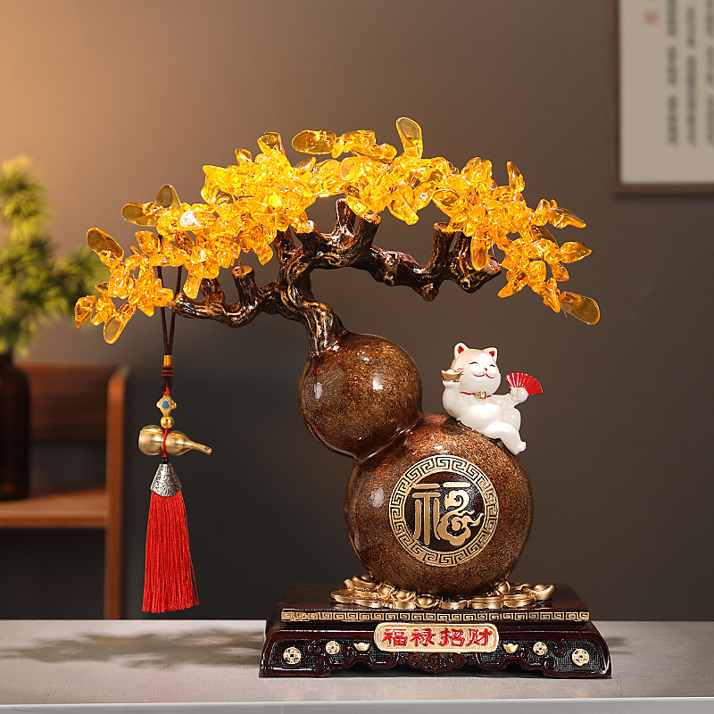Tượng Hồ Lô Mèo Thần Tài May Mắn Cây Tiền, Quà Tặng Tân Gia Khai Trương Sinh Nhật Decor Nhà Cửa