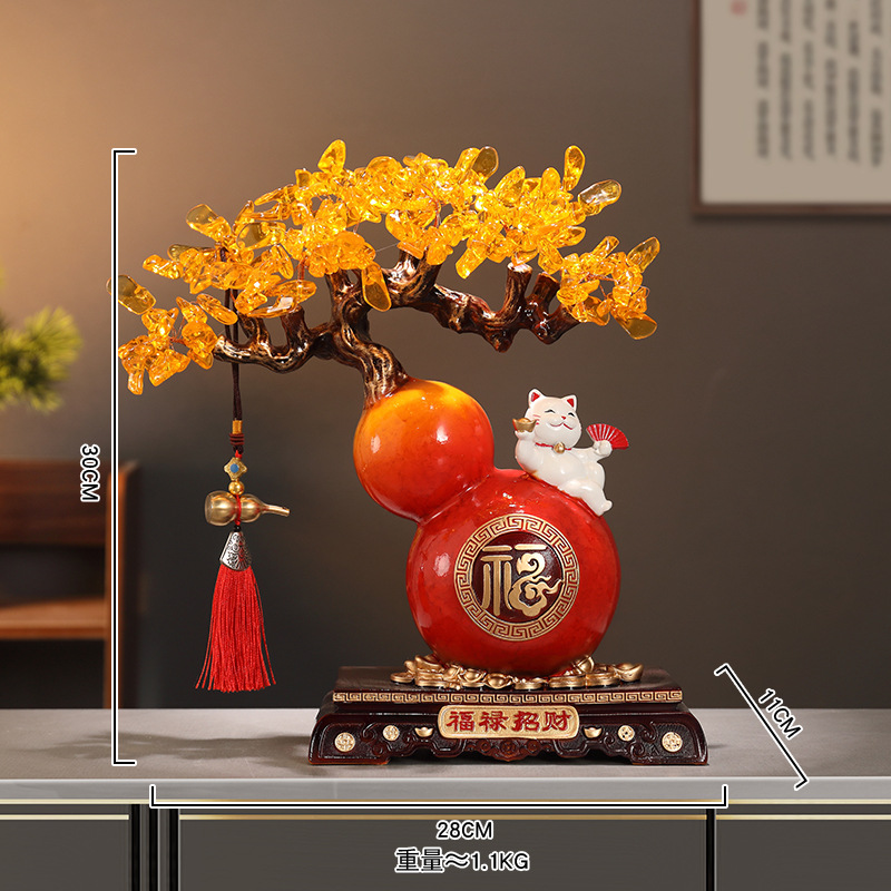 Tượng Hồ Lô Mèo Thần Tài May Mắn Cây Tiền, Quà Tặng Tân Gia Khai Trương Sinh Nhật Decor Nhà Cửa