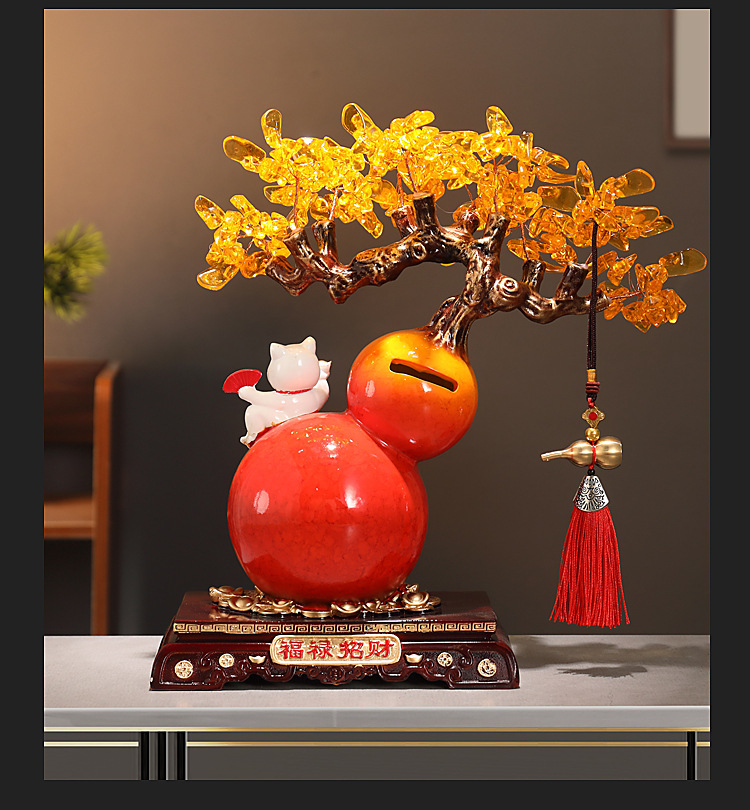 Tượng Hồ Lô Mèo Thần Tài May Mắn Cây Tiền, Quà Tặng Tân Gia Khai Trương Sinh Nhật Decor Nhà Cửa