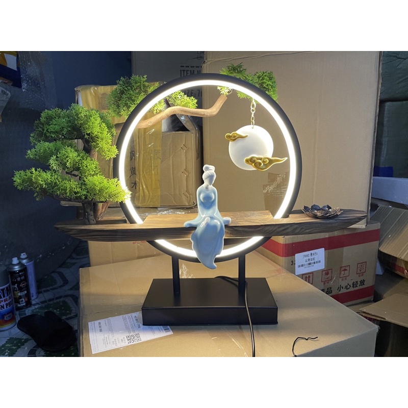 Kệ Gỗ Đặt Tượng Trang Trí Có Đèn Led size 49 , Có Thể Đốt Trầm Hương, Quà Tặng Tân Gia Khai Trương Trang Trí Bàn