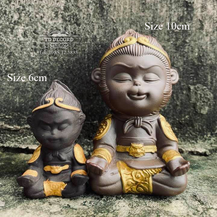 Tượng Tôn Ngộ Không Size Mini 6cm , Tượng Tôn Ngộ Không Bái Thiền Bằng Gốm