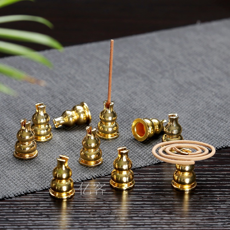 Đế Trụ Đồng Đặt Nụ Trầm Thác Khói, Cắm Nhang Vòng Và Nhang Cây Thắp Hương, Phụ Kiện Để Lư Trầm Vòng Đèn