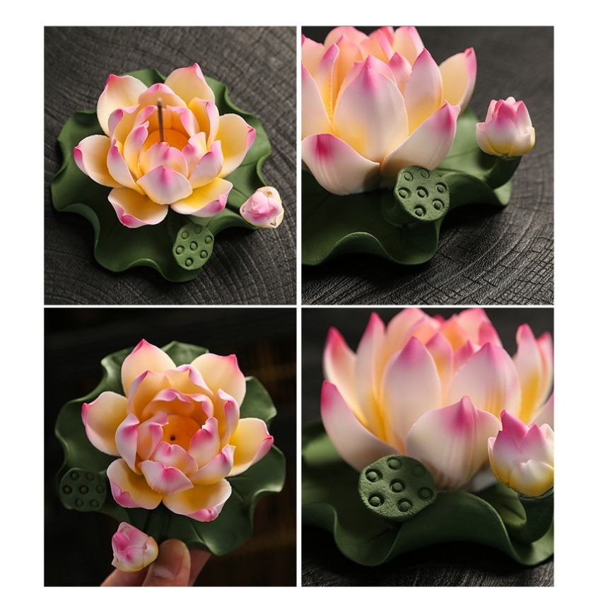 Đế Cắm Nhang Hình Hoa Sen Lớn Bằng Gốm Sứ Cao Cấp Trang Trí Tiểu Cảnh, Bàn Thờ Nhỏ