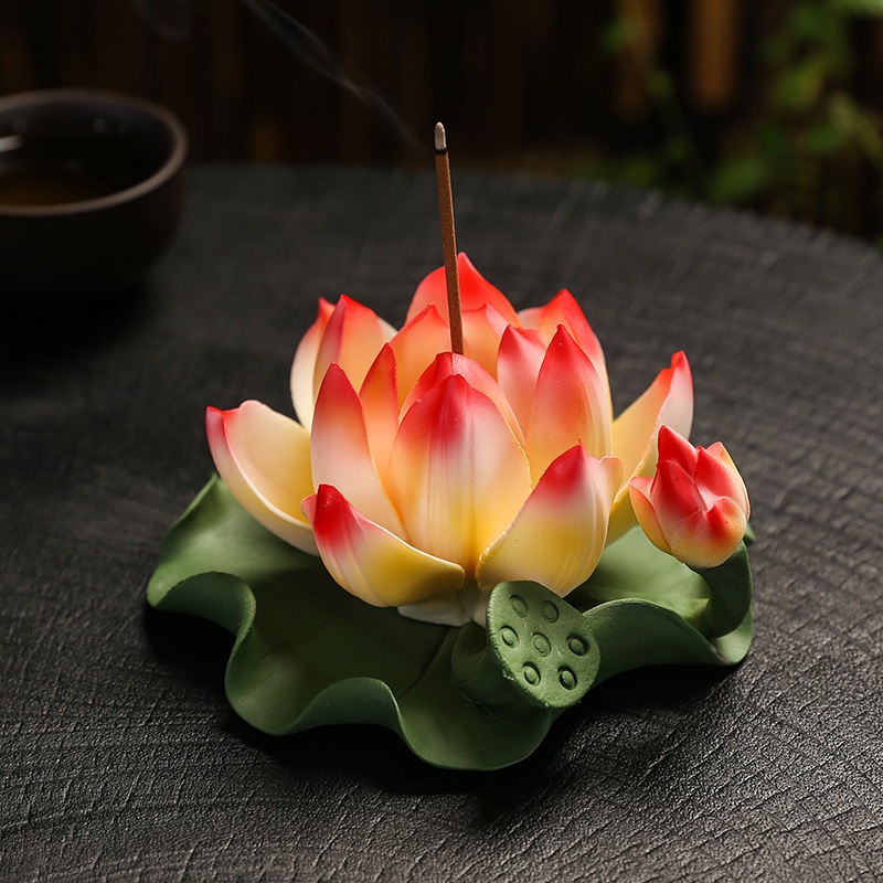 Đế Cắm Nhang Hình Hoa Sen Lớn Bằng Gốm Sứ Cao Cấp Trang Trí Tiểu Cảnh, Bàn Thờ Nhỏ