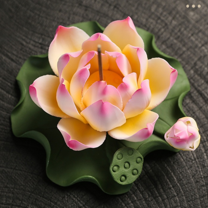 Đế Cắm Nhang Hình Hoa Sen Lớn Bằng Gốm Sứ Cao Cấp Trang Trí Tiểu Cảnh, Bàn Thờ Nhỏ