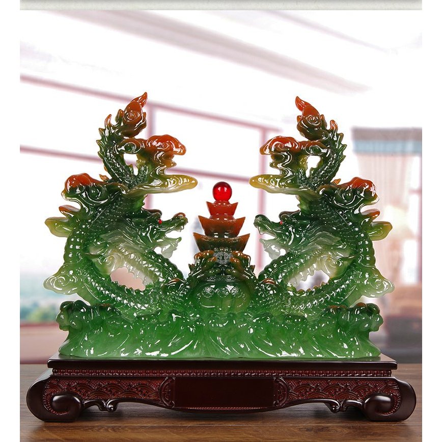 Tượng Con Rồng Song Long Tụ Bảo size 31 Phong Thủy Tuổi Thìn, Quà Tặng Tân Gia, Khai Trương, Decor