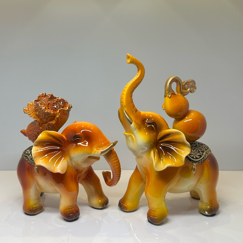 Cặp Tượng Voi Vàng Cưỡi Hồ Lô Bắp Cải Phong Thủy, Trang Trí, Quà Tặng Tân Gia, Khai Trương Sinh Nhật