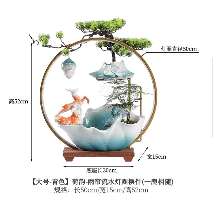 Thác nước phong thủy hươu cam size 52, Đài thưởng Trầm cao cấp phun nước có đèn, Tặng kèm Hương Trầm