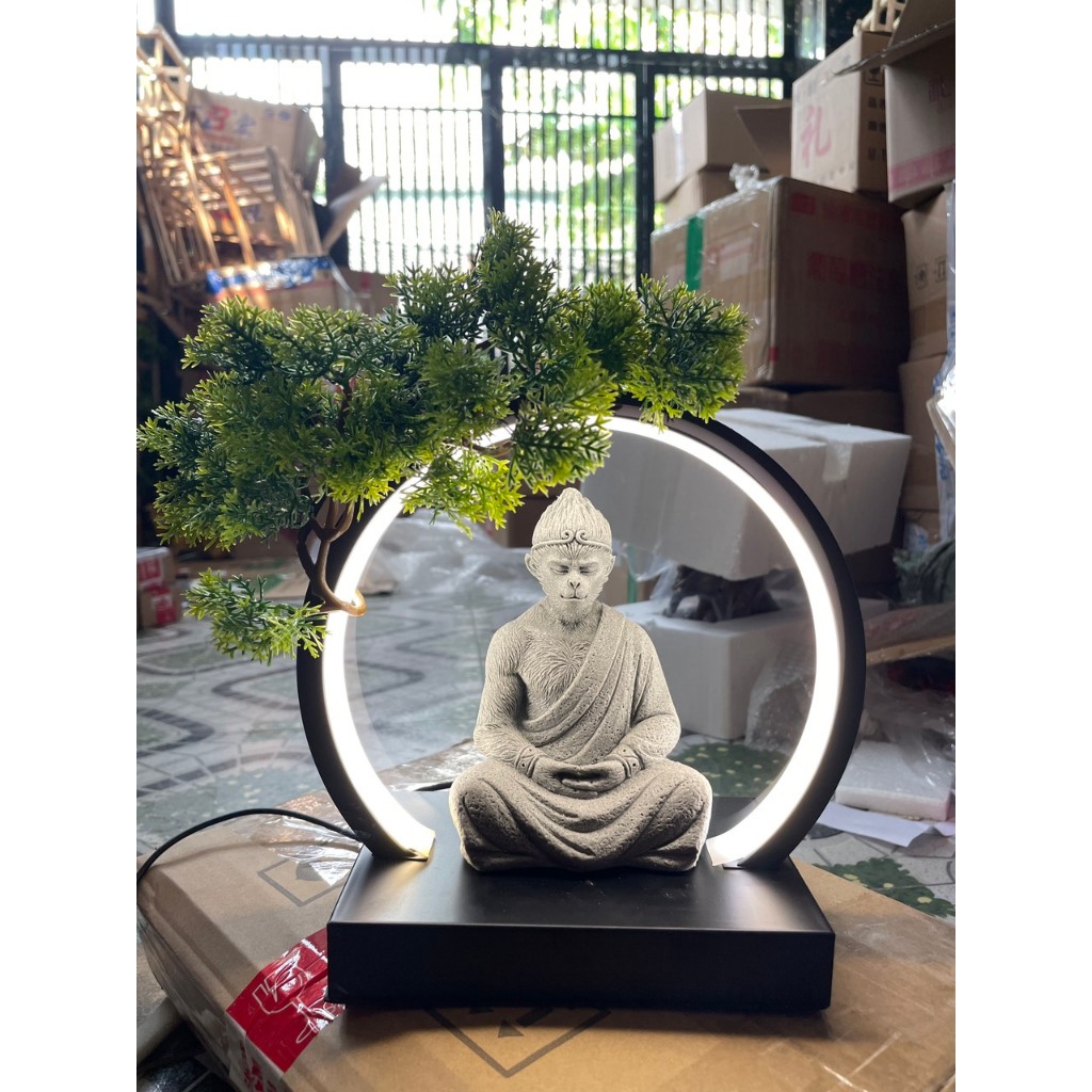 Kệ Gỗ Đặt Tượng Trang Trí Có Đèn Led size 30, Có Thể Đốt Trầm Hương, Quà Tặng Tân Gia Khai Trương Trang Trí Bàn