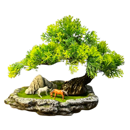Combo Tiểu Cảnh Cây BonSai,  Mô Hình Tháp Cổ Trang Trí Bể Cá Thủy Sinh, Hòn Non Bộ