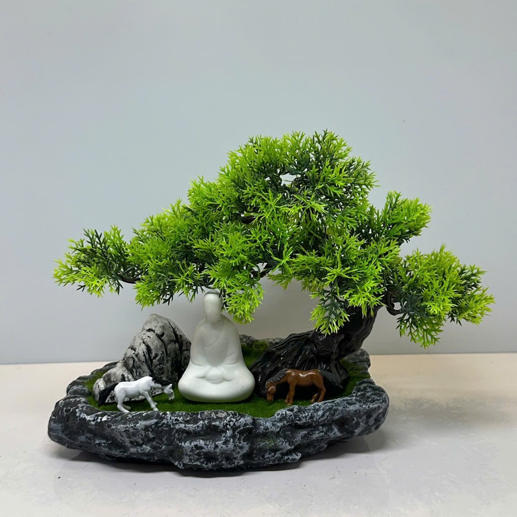 Combo Tiểu Cảnh Cây BonSai,  Mô Hình Tháp Cổ Trang Trí Bể Cá Thủy Sinh, Hòn Non Bộ