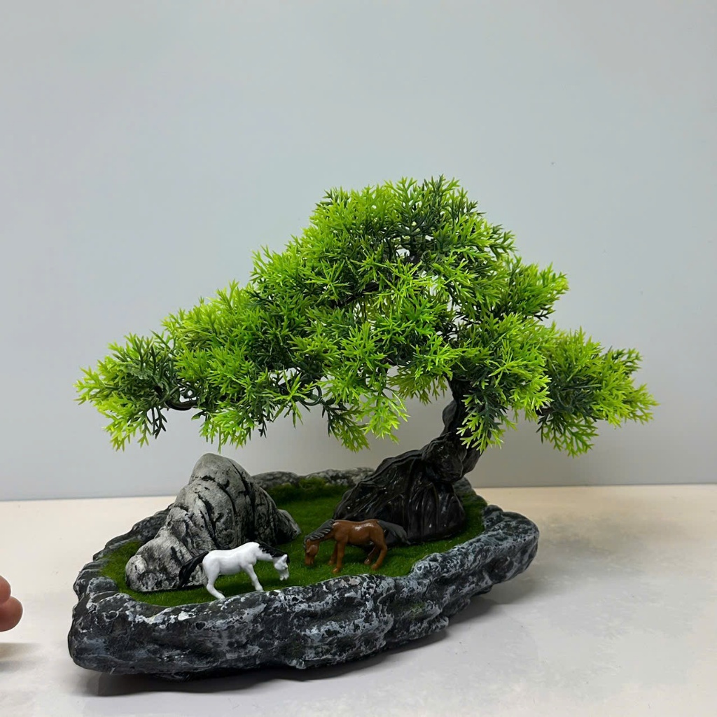 Combo Tiểu Cảnh Cây BonSai,  Mô Hình Tháp Cổ Trang Trí Bể Cá Thủy Sinh, Hòn Non Bộ
