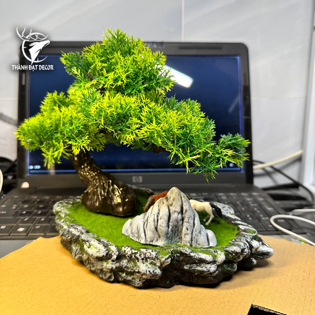 Combo Tiểu Cảnh Cây BonSai,  Mô Hình Tháp Cổ Trang Trí Bể Cá Thủy Sinh, Hòn Non Bộ