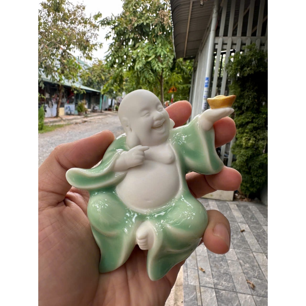 Tượng Phật Di Lặc Bồ Tát Bằng Gốm Trang Trí Tiểu Cảnh, Thác Nước, Bàn Làm Việc, Gỗ Lũa, Cây Cảnh