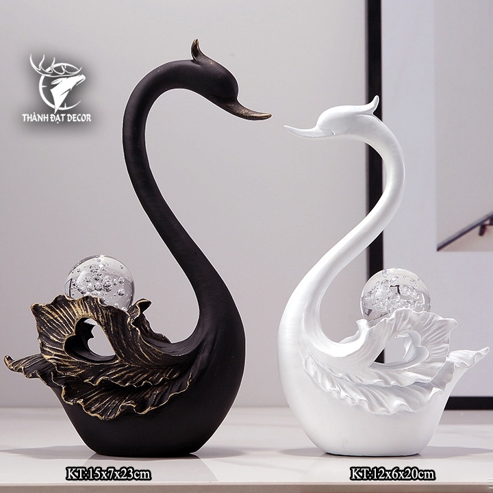 Cặp Đôi Thiên Nga Đen Trắng Hạnh Phúc May Mắn, Quà Cưới Khai Trương Sinh Nhật, Trang Trí Nhà Cửa Decor