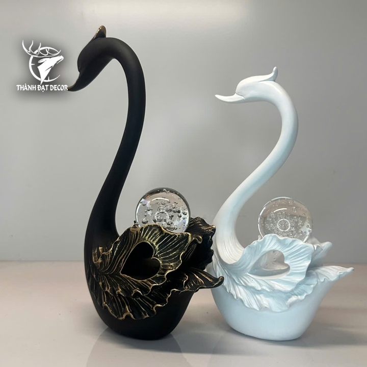 Cặp Đôi Thiên Nga Đen Trắng Hạnh Phúc May Mắn, Quà Cưới Khai Trương Sinh Nhật, Trang Trí Nhà Cửa Decor