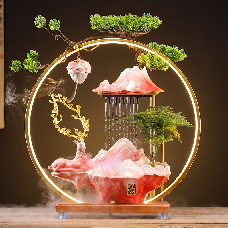 Thác nước, thác khói trầm hương phong thủy cao cấp hình hươu Size 37Cm, Quà Tặng để bàn đem lại may mắn,tài lộc