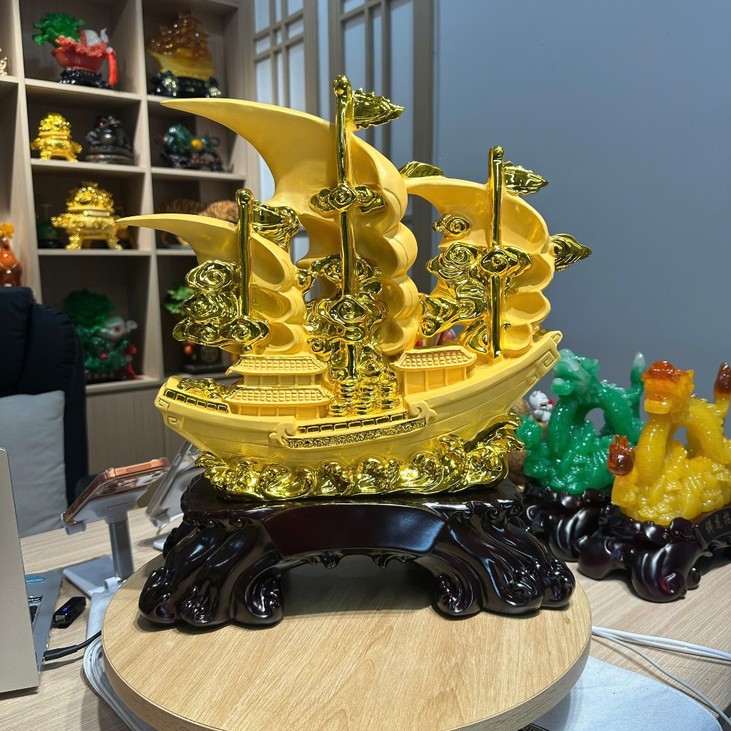 Tượng Thuyền Thuận Buồm Xuôi Gió Phong Thủy 38x16x43, Quà Tặng Tân Gia , Khai Trương , Tặng Sếp , Tượng Phong Thủy