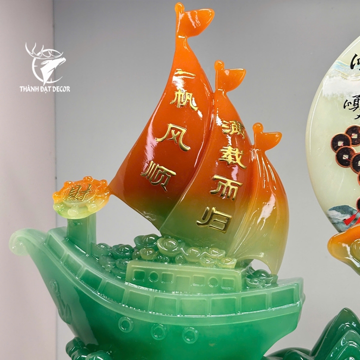 Tượng Thuyền Thuận Buồm Xuôi Gió Đĩa Ngọc Như Ý Phong Thủy, Quà Tặng Tân Gia , Khai Trương, Tặng Sếp