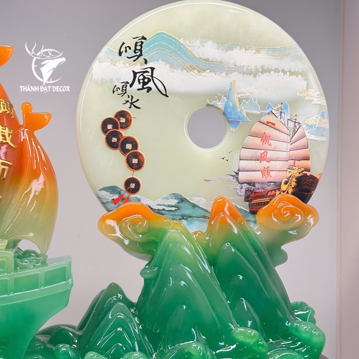 Tượng Thuyền Thuận Buồm Xuôi Gió Đĩa Ngọc Như Ý Phong Thủy, Quà Tặng Tân Gia , Khai Trương, Tặng Sếp