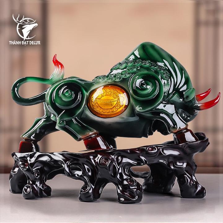 Tượng trâu phong thủy xanh ngọc tài lộc, Decor Trang trí phòng khách, bàn làm việc, quà tặng ý nghĩa