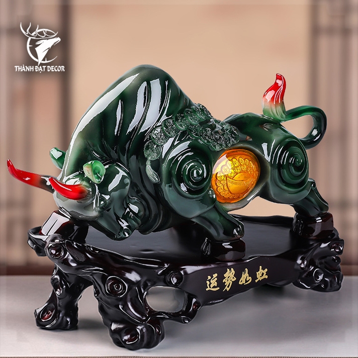 Tượng trâu phong thủy xanh ngọc tài lộc, Decor Trang trí phòng khách, bàn làm việc, quà tặng ý nghĩa