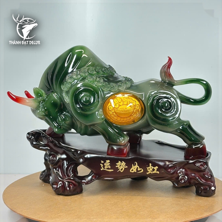 Tượng trâu phong thủy xanh ngọc tài lộc, Decor Trang trí phòng khách, bàn làm việc, quà tặng ý nghĩa