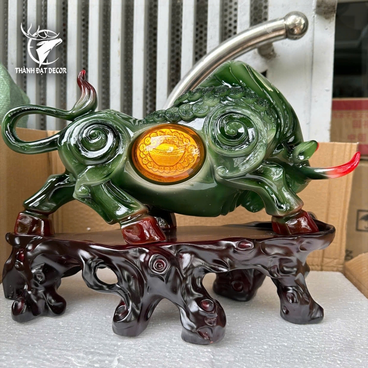Tượng trâu phong thủy xanh ngọc tài lộc, Decor Trang trí phòng khách, bàn làm việc, quà tặng ý nghĩa