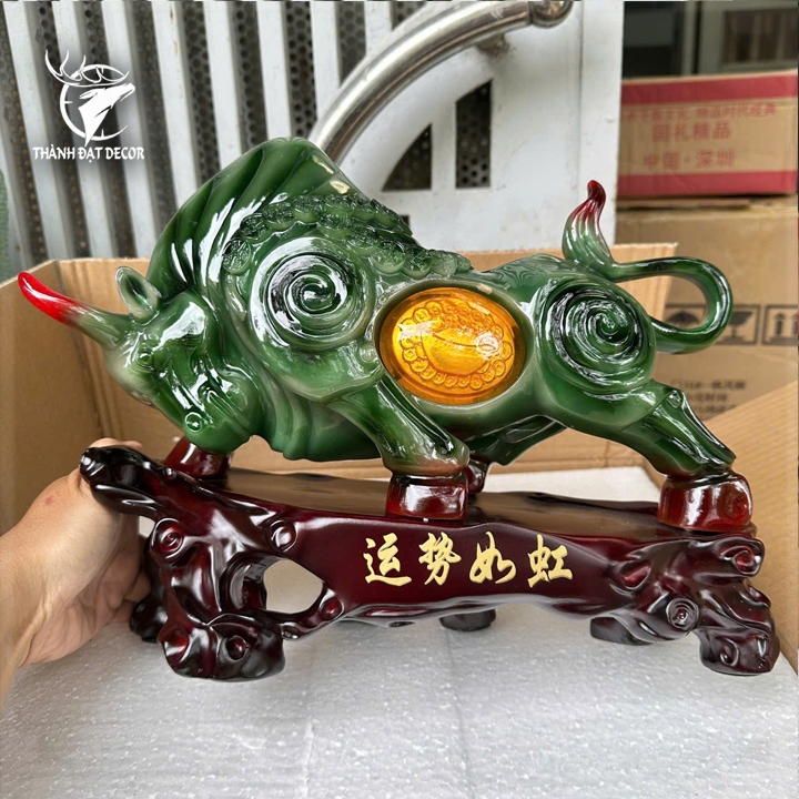 Tượng trâu phong thủy xanh ngọc tài lộc, Decor Trang trí phòng khách, bàn làm việc, quà tặng ý nghĩa