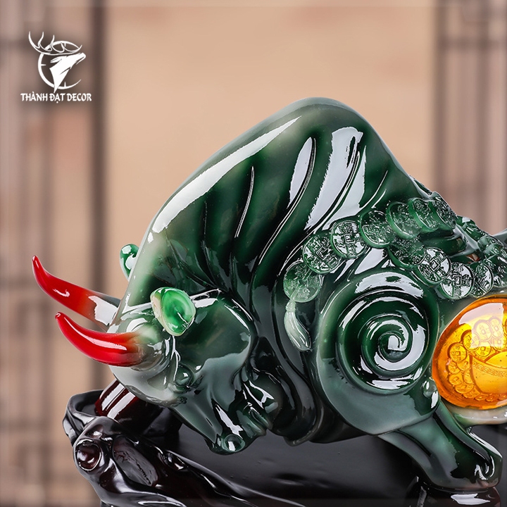 Tượng trâu phong thủy xanh ngọc tài lộc, Decor Trang trí phòng khách, bàn làm việc, quà tặng ý nghĩa