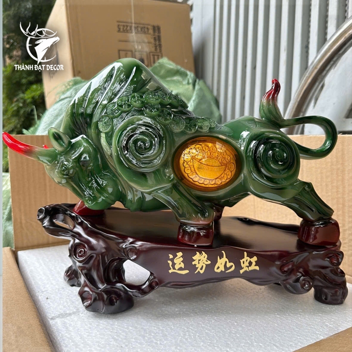 Tượng trâu phong thủy xanh ngọc tài lộc, Decor Trang trí phòng khách, bàn làm việc, quà tặng ý nghĩa