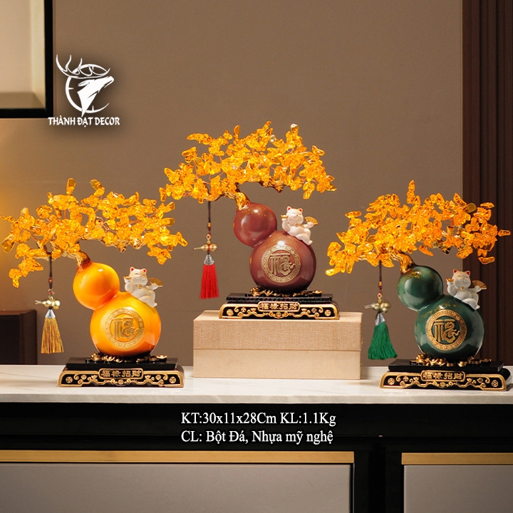 Tượng Hồ Lô Mèo Thần Tài May Mắn Cây Tiền, Quà Tặng Tân Gia Khai Trương Sinh Nhật Decor Nhà Cửa