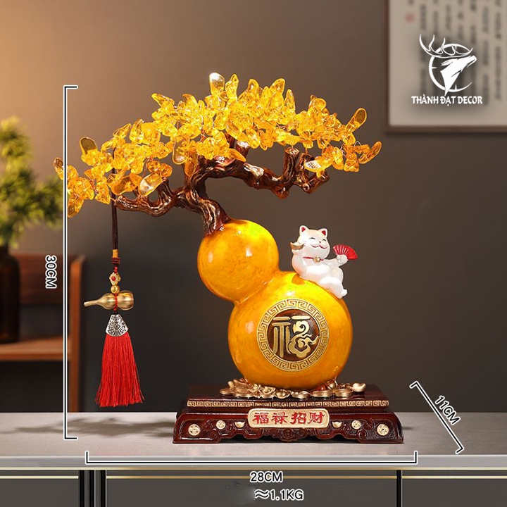 Tượng Hồ Lô Mèo Thần Tài May Mắn Cây Tiền, Quà Tặng Tân Gia Khai Trương Sinh Nhật Decor Nhà Cửa