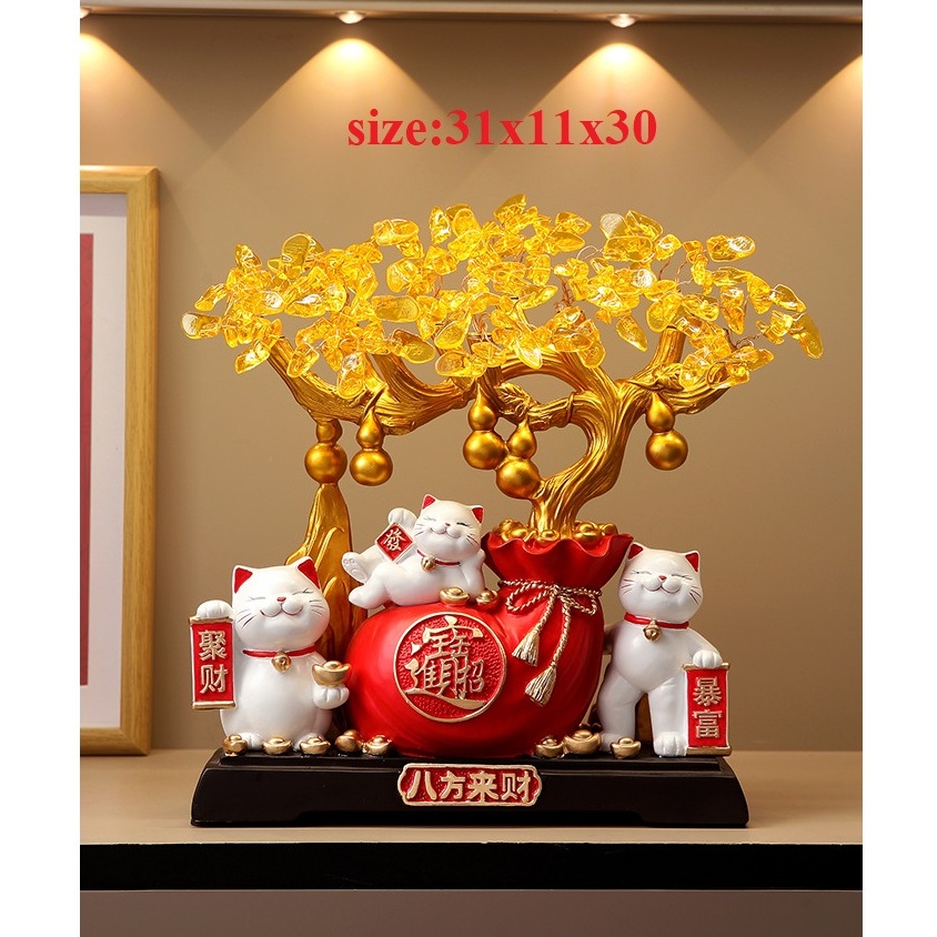 Tượng Mèo Thần Tài Hồ Lô Cây Tiền – Quà Tặng Trang Trí Nhà Cửa, Bàn Làm Việc Phong Thủy Chiêu Lộc