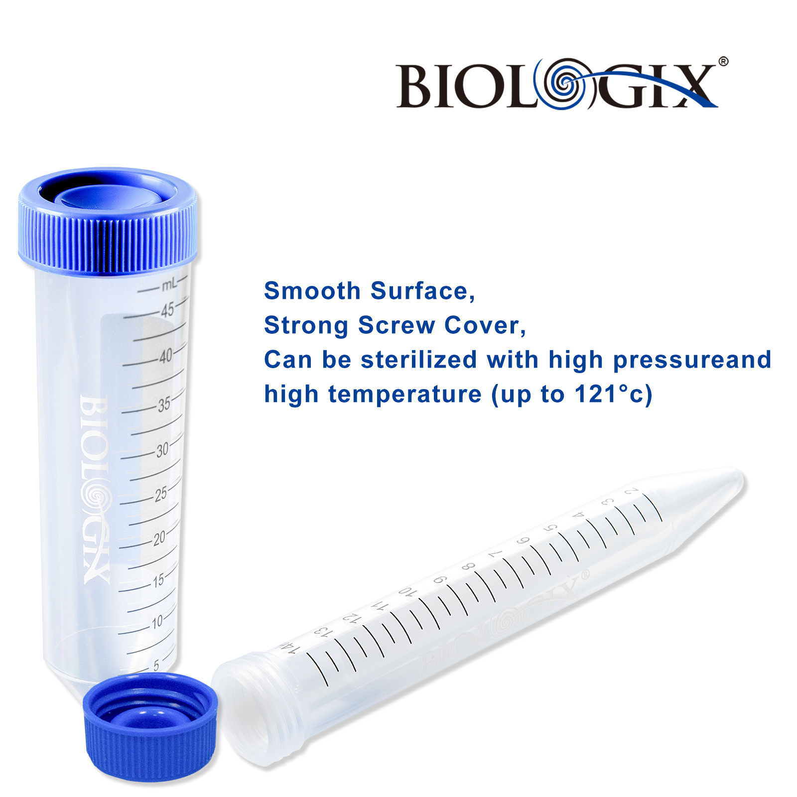 Ống ly tâm nhựa 50ml,nắp rãnh, Centrifuge Tubes ( không tiệt trùng ), 500 cái/Thùng, Hãng Biologix- USA