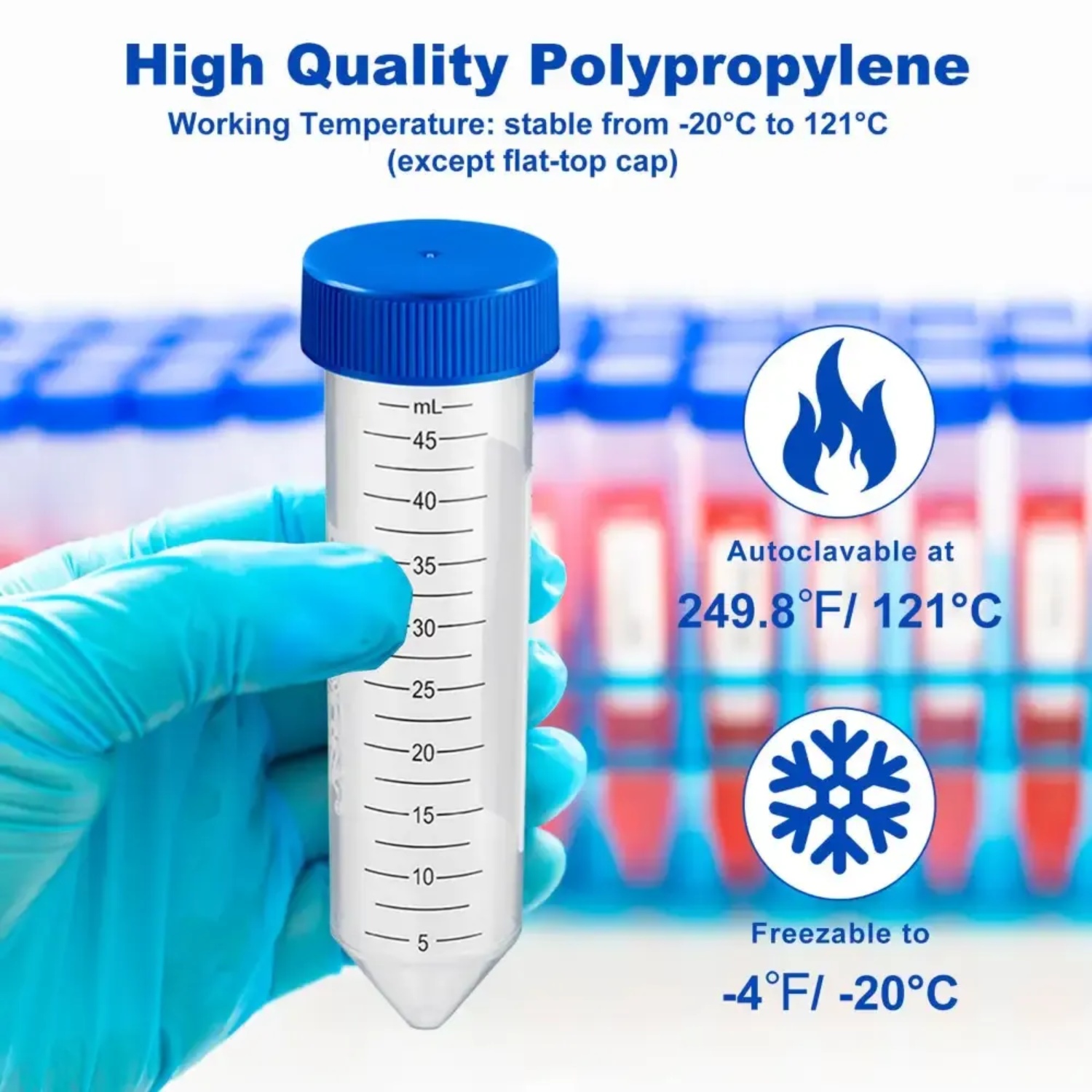 Ống ly tâm nhựa 50ml, nắp phẳng, 500 cái/Thùng, Centrifuge Tubes (không tiệt trùng), Hãng Biologix- USA