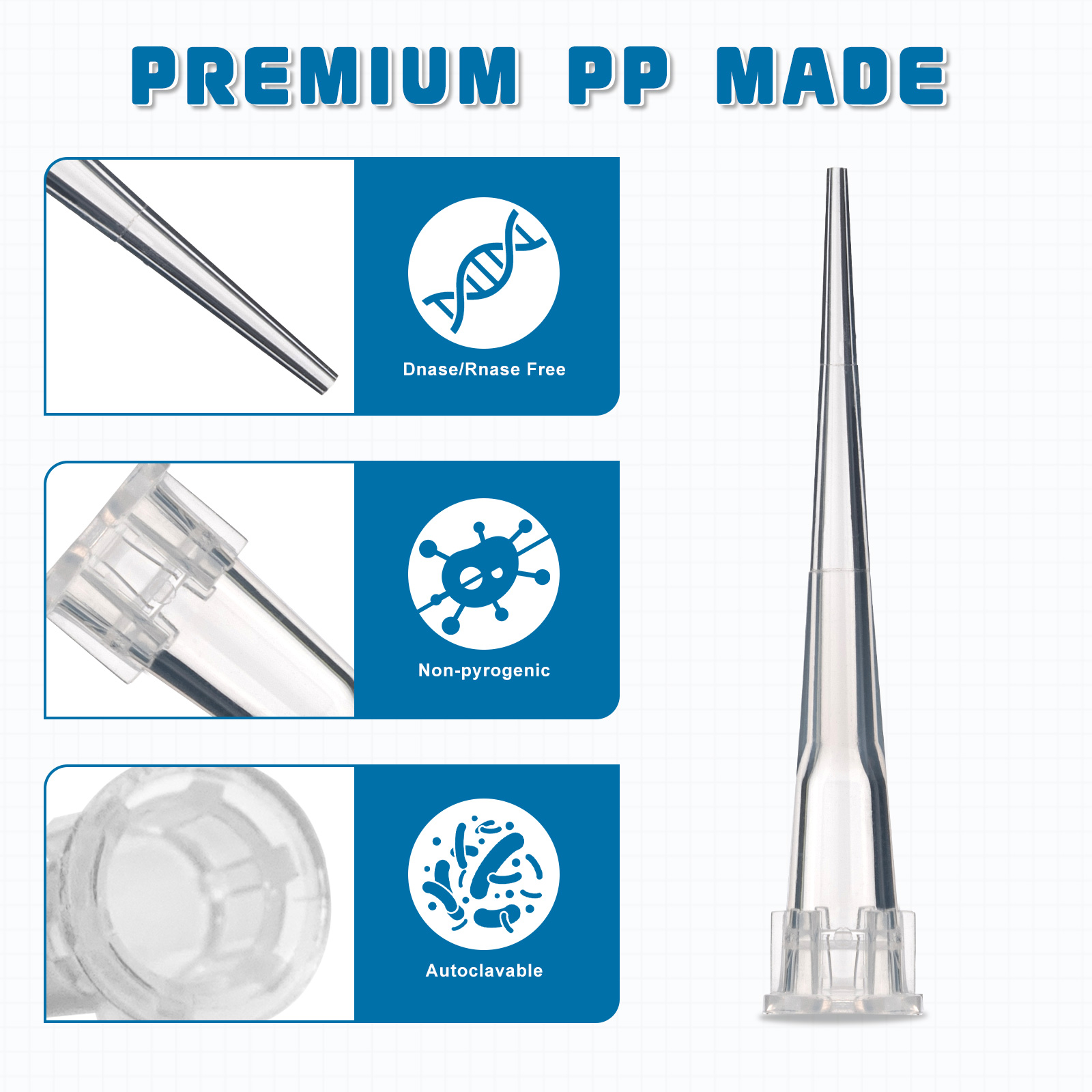 Đầu côn 10μl, Đầu tip (Pipet Tips), 96 chiếc/hộp-vô trùng, 1000 chiếc/túi, Hãng Biologix