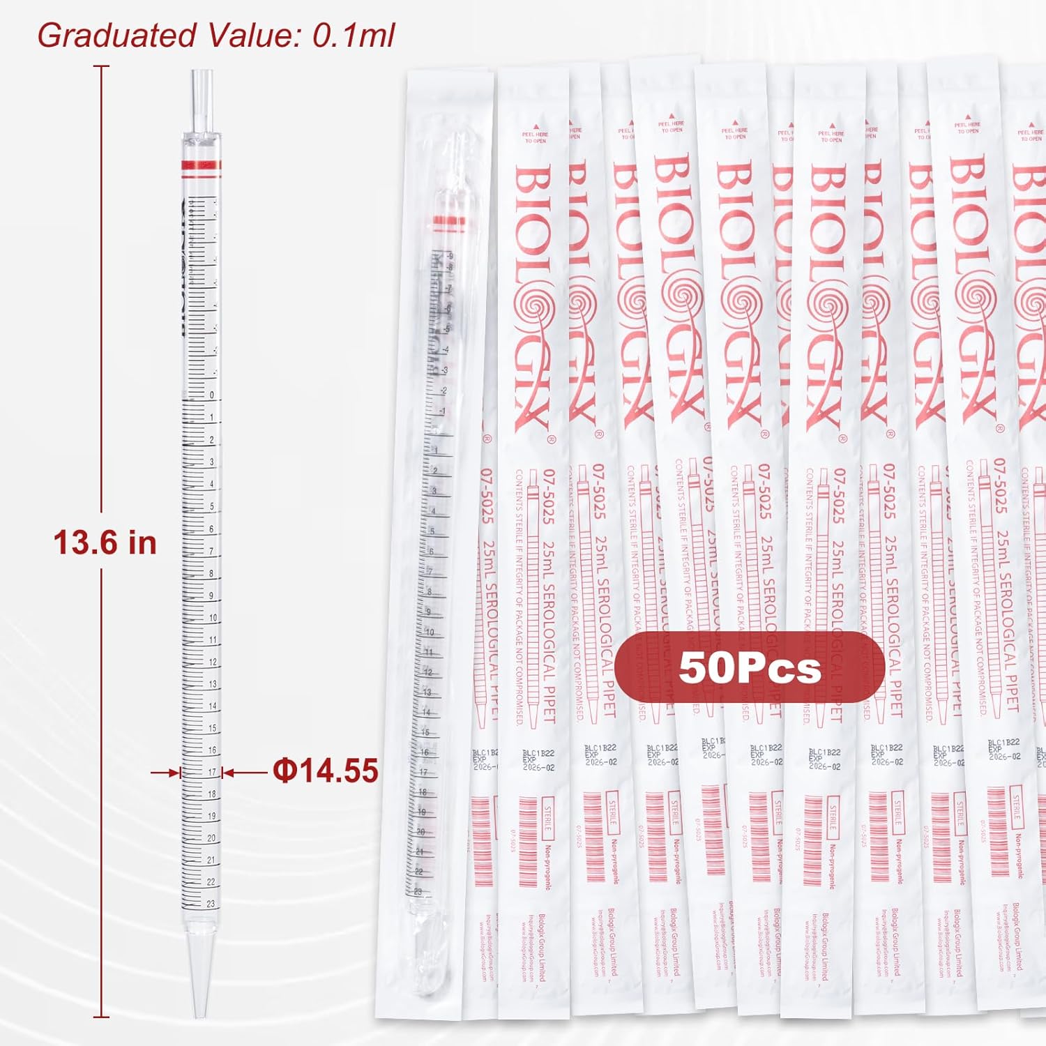 Pipet nhựa thẳng, tiệt trùng (Serological Pipettes), TC treated, non-pyrogenic, Biologix