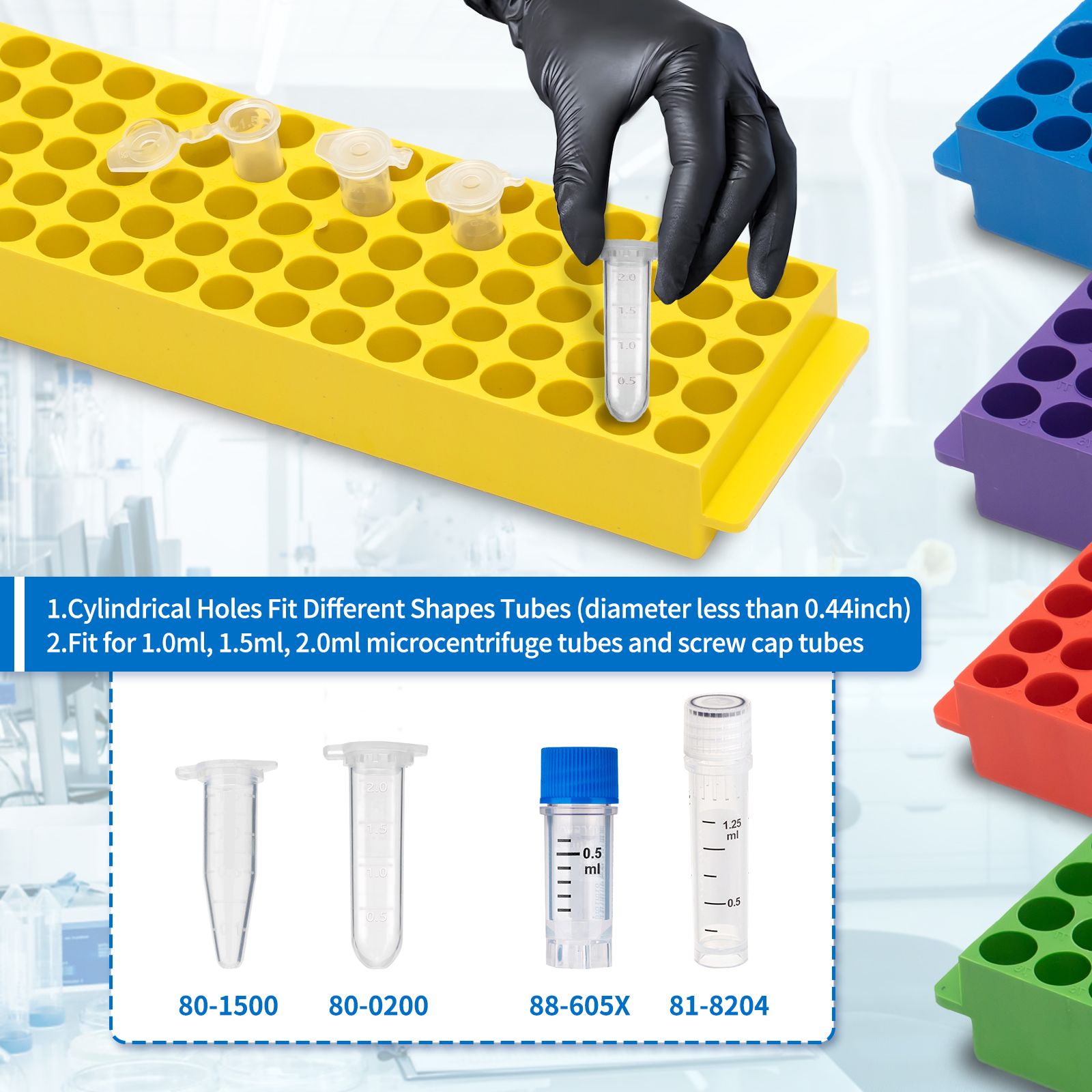 Giá đựng ống ly tâm 1.5-2ml, 80 vị trí, Microcentrifuge Tube Racks, Hãng Biologix - Mỹ