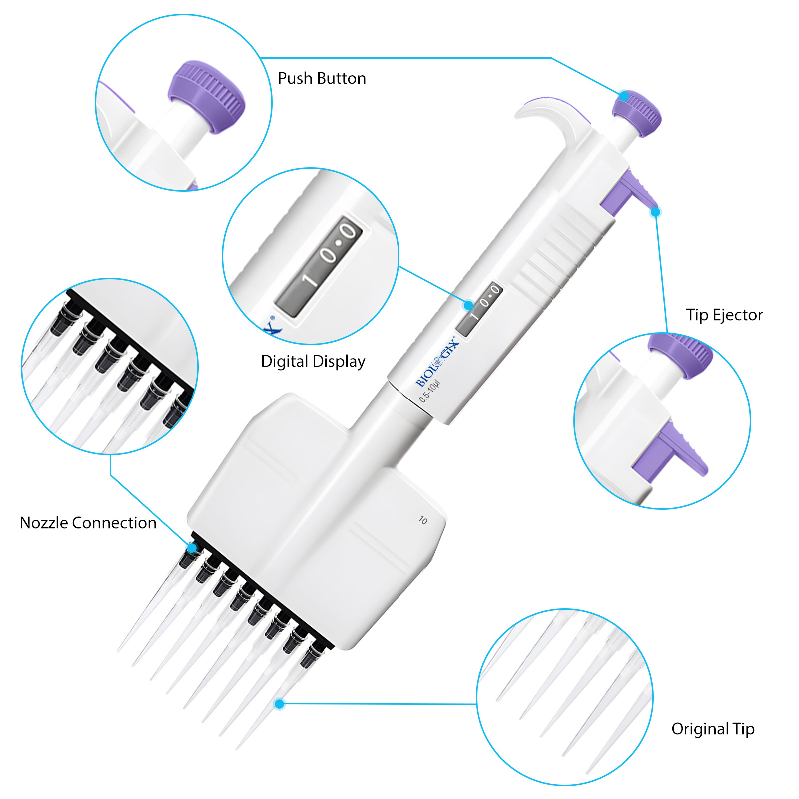 Pipete 8 kênh, MicroPette Plus Pipettes: 8-Channel, 10μL-300μL, hãng Biologix-USA