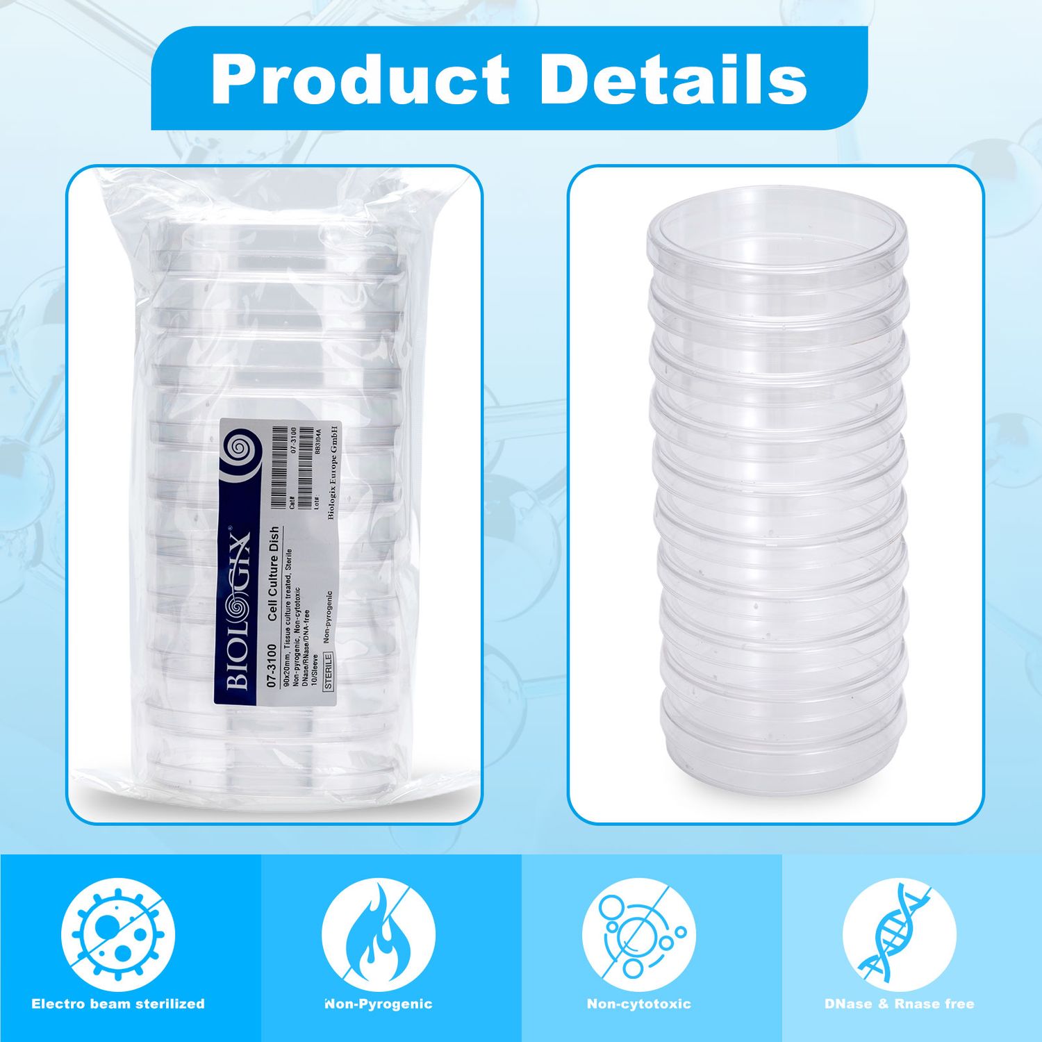 Đĩa nuôi cấy tế bào 30mm-150mm, (Cell Culture Dishes), 10 cái/túi tiệt trùng, Hãng Biologix-USA