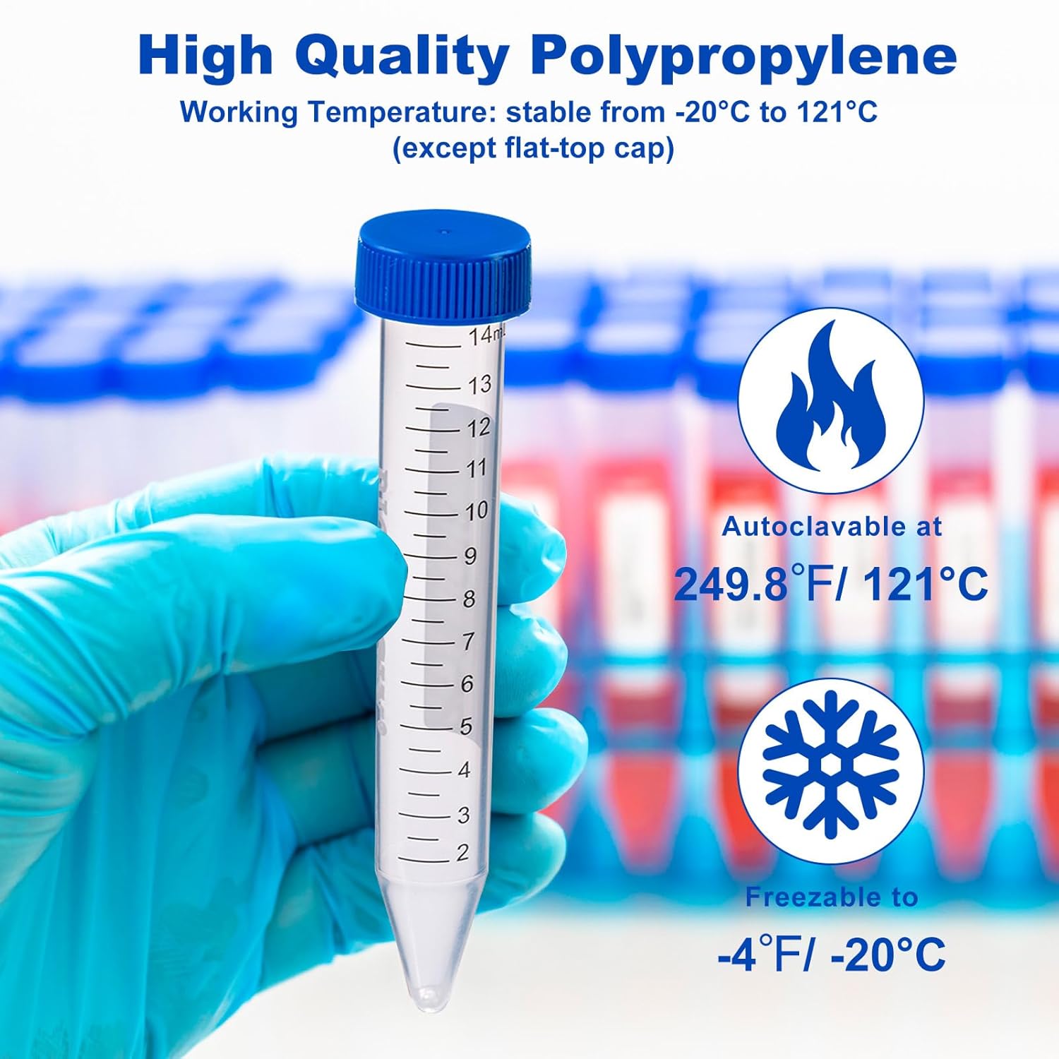 Ống ly tâm nhựa 15ml, nắp phẳng, Centrifuge Tubes (không tiệt trùng), 500 cái/Thùng, Hãng Biologix- USA