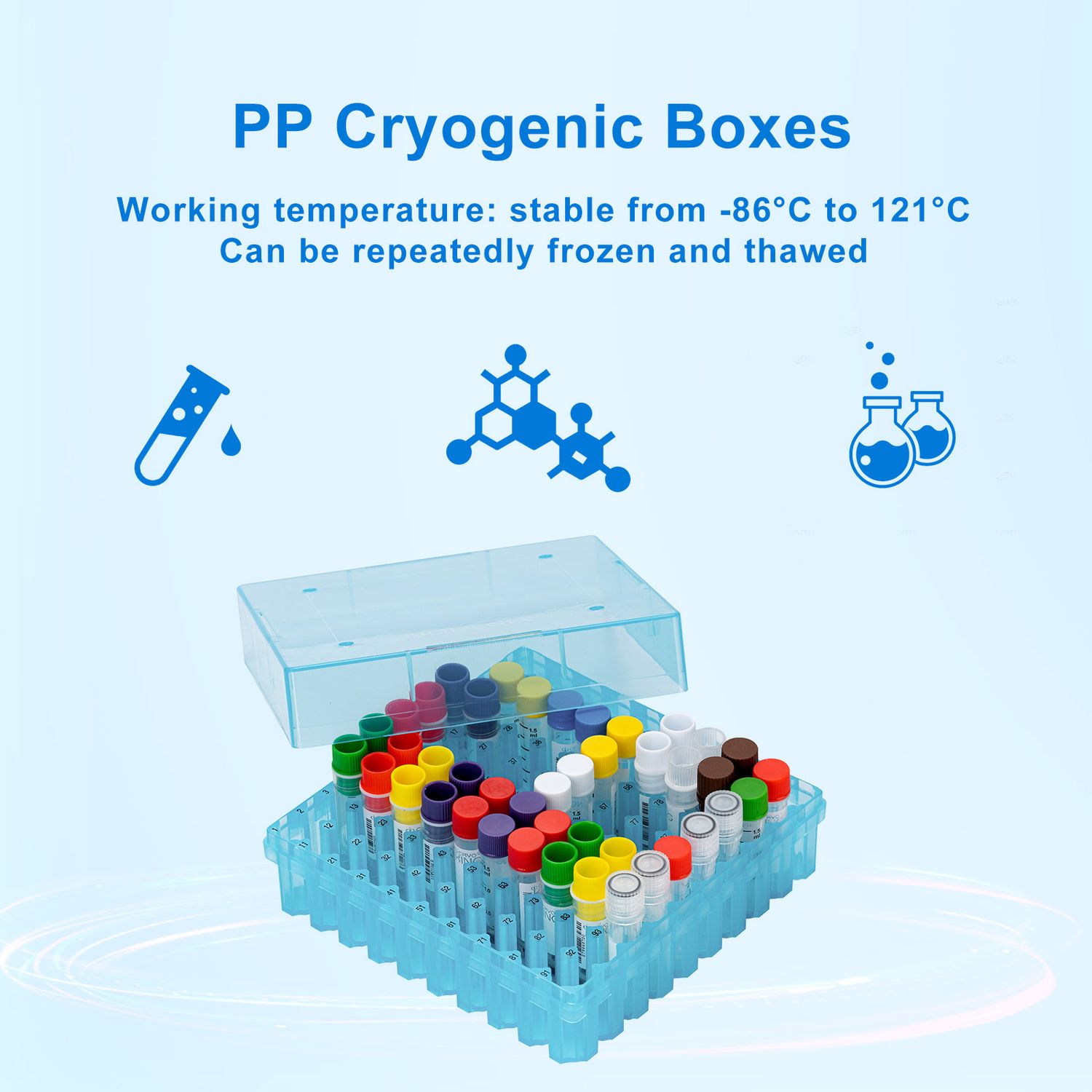 Hộp đựng Cryotube 2ml, 25-100 vị trí-PP Freezer Boxes, -90°C đến 121°C, hãng Biologix-USA