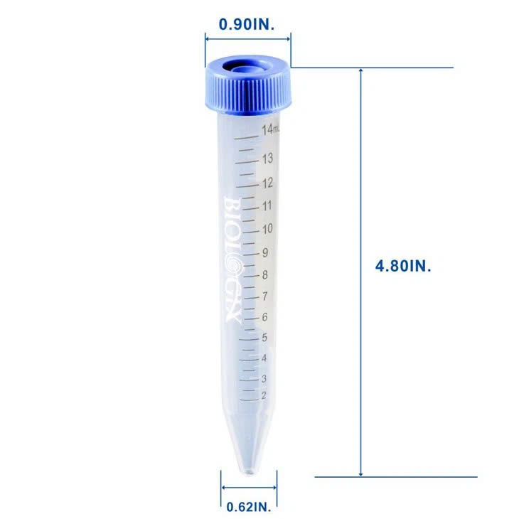 Ống ly tâm nhựa 15ml, nắp rãnh, Centrifuge Tubes ( tiệt trùng ), 25 cái/Túi, 50 cái/Rack, Hãng Biologix- USA