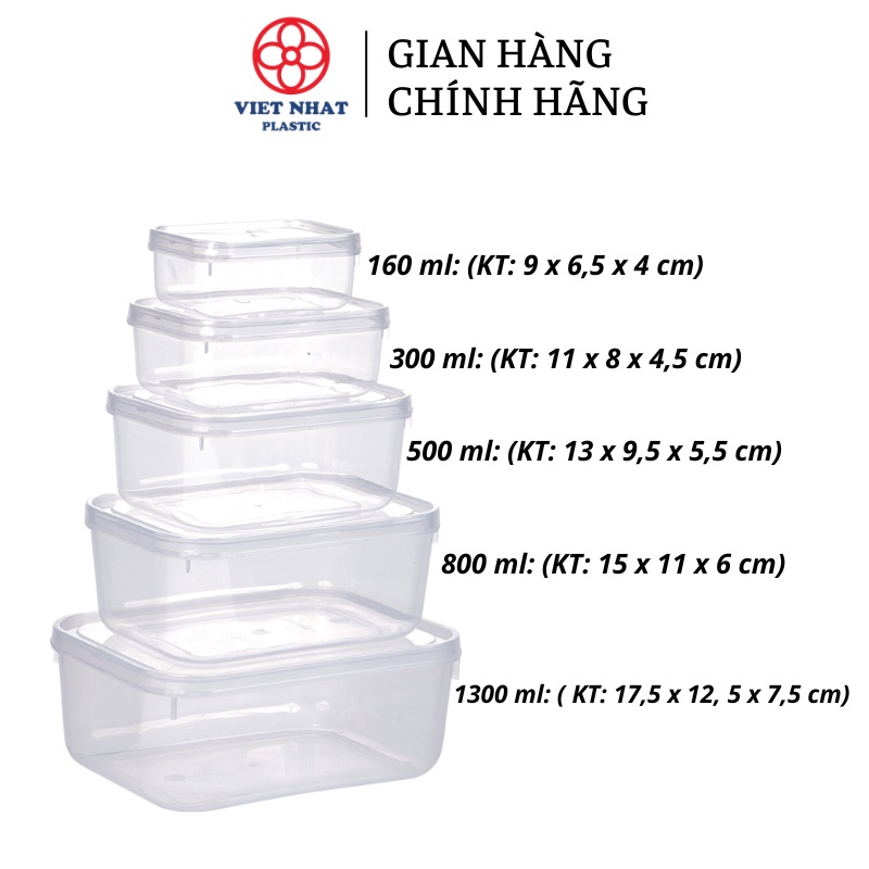 Bộ 5 hộp lạnh bầu đựng thức ăn Việt Nhật an toàn tiện lợi - Việt Nhật Plastic