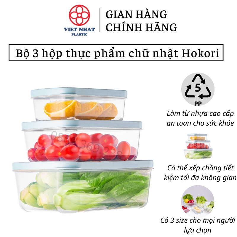 Bộ 3 hộp đựng thực phẩm chữ nhật Hokori 6533 - Việt Nhật Plastic HN