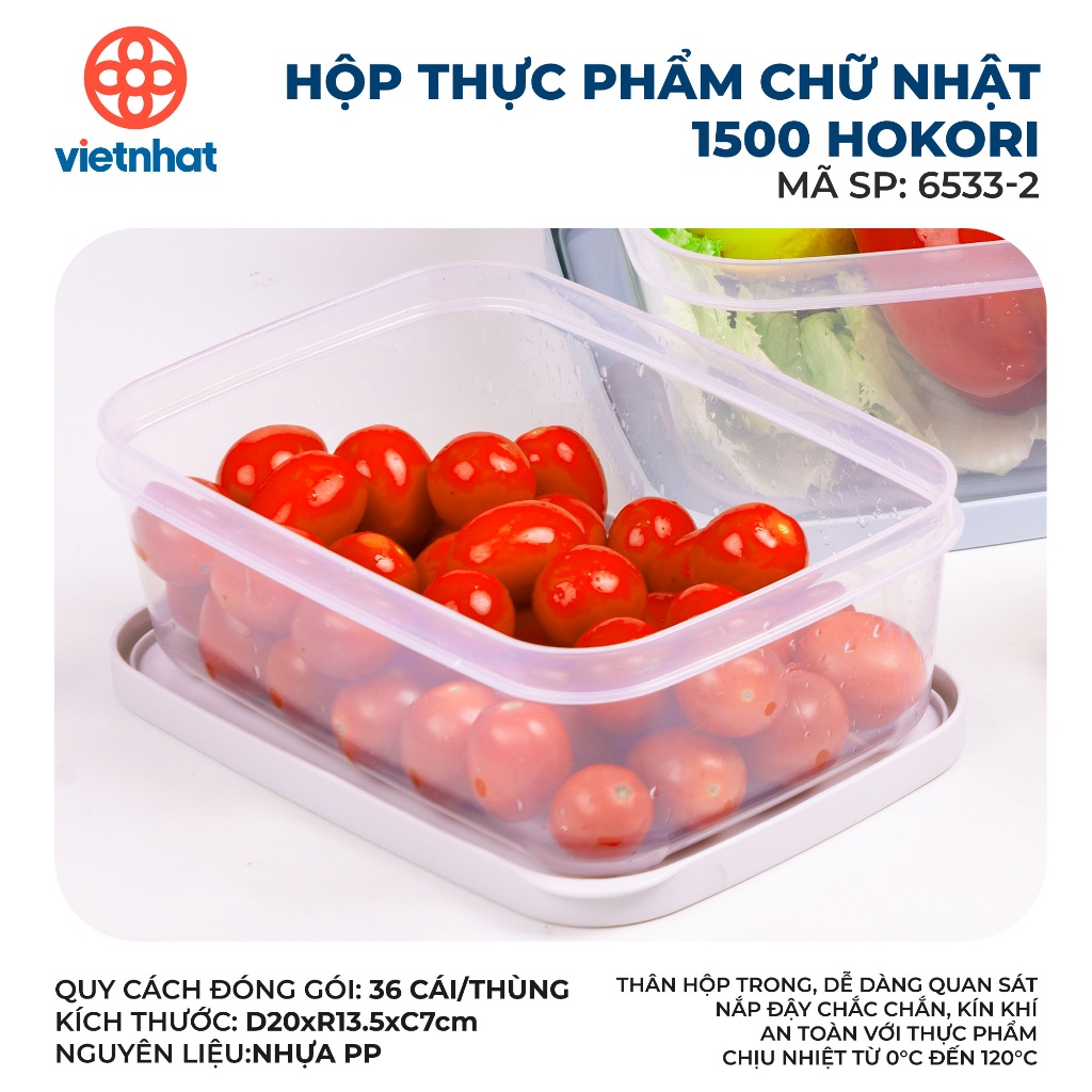 Bộ 3 hộp đựng thực phẩm chữ nhật Hokori 6533 - Việt Nhật Plastic HN