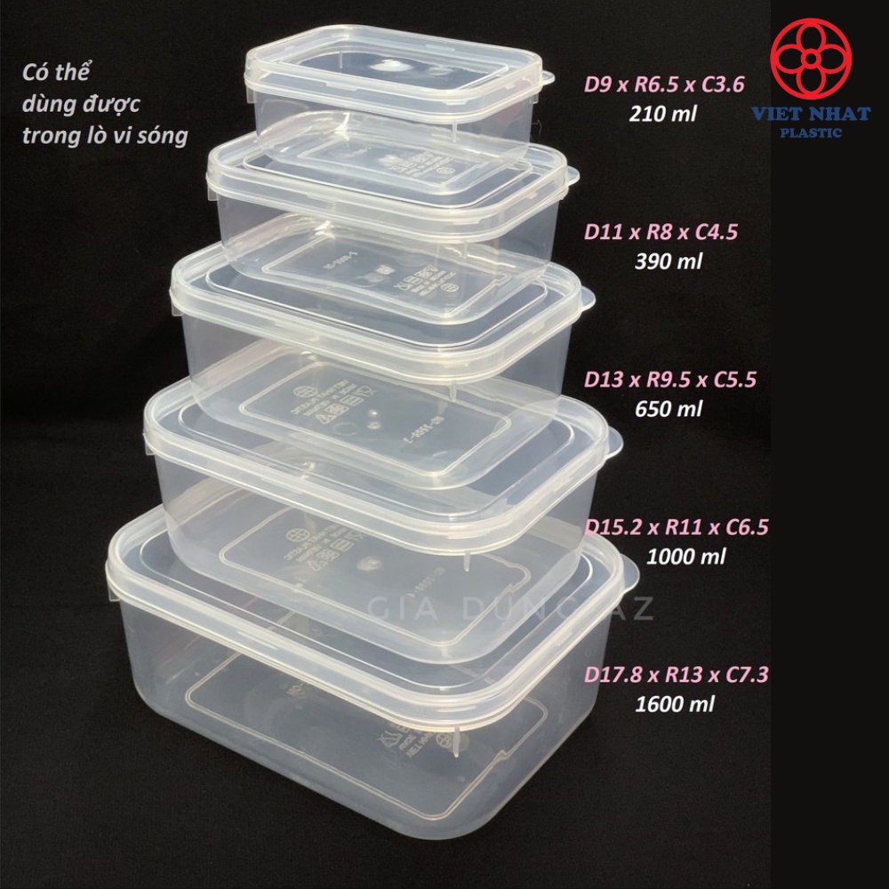 Bộ 5 hộp lạnh bầu đựng thức ăn Việt Nhật an toàn tiện lợi - Việt Nhật Plastic