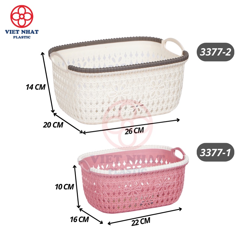 Giỏ nhựa đựng đồ đan hoa có tay cầm 3377 Việt Nhật - Việt Nhật Plastic HN